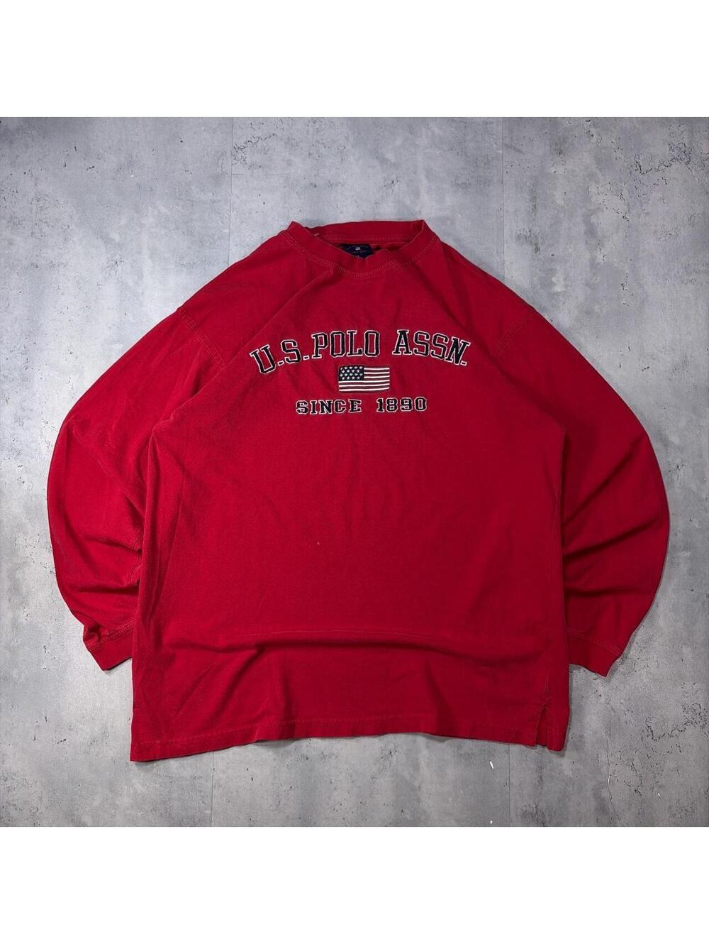 Y2K Red U.S. Polo Assn Grunge Skater Long Sleeve T-Shirt